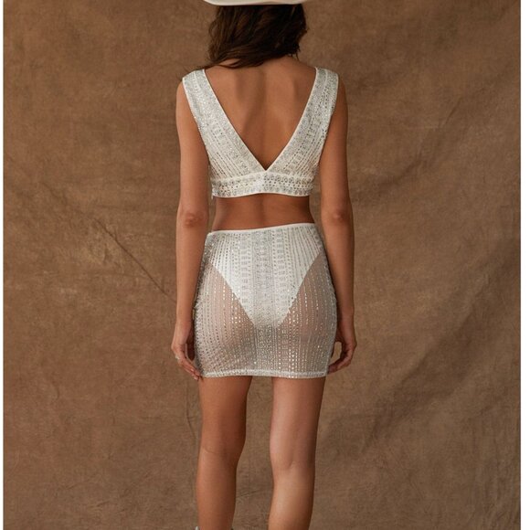 NWT 12th Tribe Violet White Rhinestone Mesh Mini Skirt - Picture 3 of 6